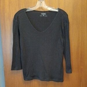 Dressbarn Black V-Neck Long Sleeve Top